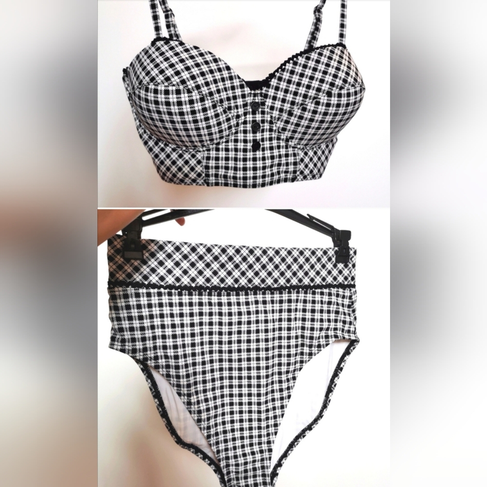 Bathing Suit retro style black white large high waisted